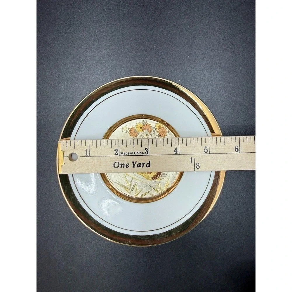 Vintage Chokin Plate Small Ducks Birds Cherry Blossoms 24K‎ Gold Art of Chokin